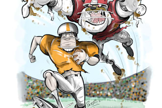 create a sports mascot rivalry illustration