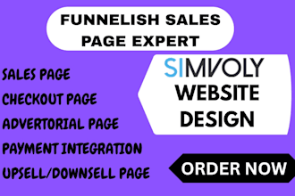 create simvoly funnelish website landing page and advertorial page