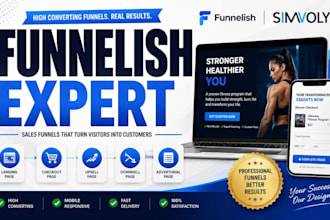 build a funnelish landing page, checkout page, advertorial, and simvoly funnel