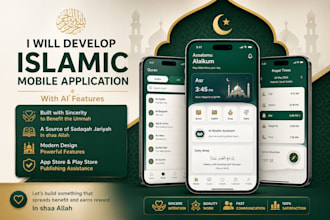 build ai featured islamic app, quran app, hadith, prayer time app, learning app