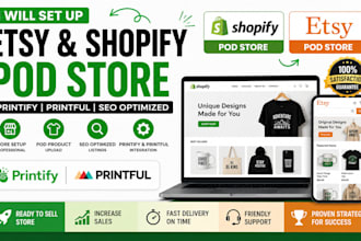 set up etsy shopify pod print on demand store printify printiful etsy store seo