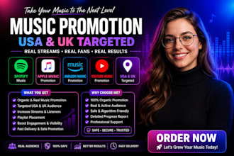 usa uk spotify music promotion youtube music amazon music apple music promotion