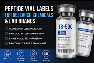 design peptide vial labels for research chemicals and lab brands