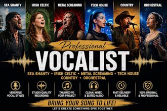 sing irish celtic, sea shanty, orchestral vocals,tech house