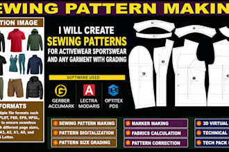 create sewing patterns for activewear sportswear and any garment with grading
