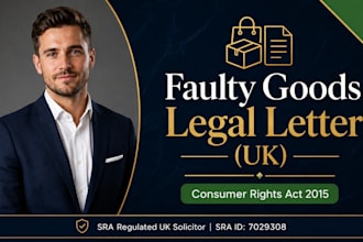 draft a consumer rights act faulty goods legal letter as a UK solicitor