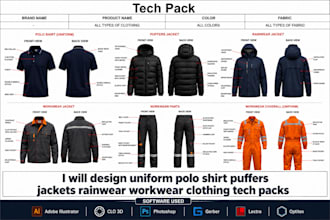 design uniform polo shirt puffers jackets rainwear workwear clothing tech packs