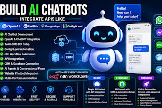 build ai chatbots  integrate apis like openai twilio google maps  gohighlevel