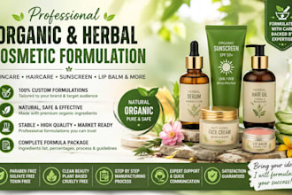 organic cosmetics formulation, serums, skincare, haircare, sunscreen, lip balm