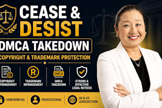 draft cease desist, dmca, demand letter for copyright and trademark infringement