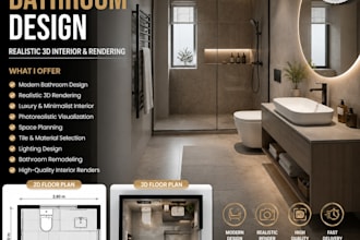 design modern bathroom, realistic 3d interior with  realistic rendering