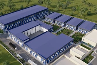 design 3d warehouse, factory, commercial and industrial building cgi render