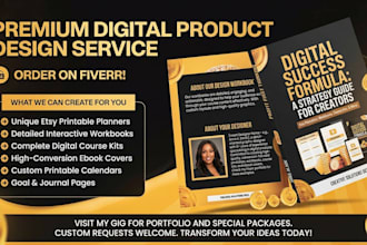 design etsy printable planners, workbooks, digital course kit and ebook cover