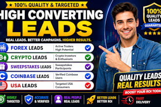give you quality forex crypto leads, sweepstaks leads, coinbase leads, usa leads