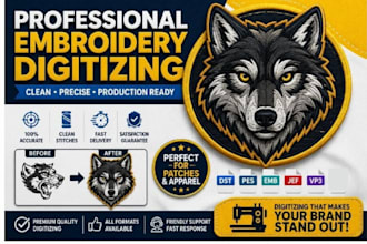 do embroidery digitizing logo and image to dst pes emb jef patch design fast