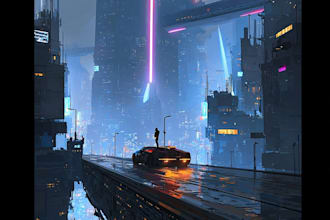 draw illustration of futuristic cyberpunk city