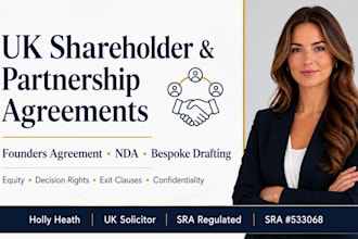 draft a UK shareholder, partnership, or founders agreement as a UK lawyer