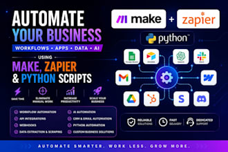 automate business workflows using make com, zapier, apis and python