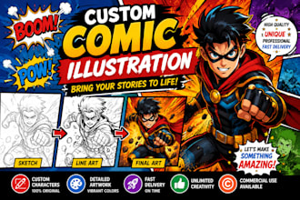 create stunning comic illustration, comic art and custom