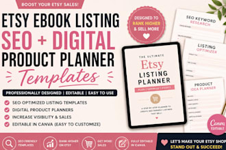 design etsy ebook listing seo digital product planner etsy template