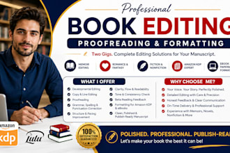 proofread and edit your memoir book, romance edt, fantasy, or nonfiction book