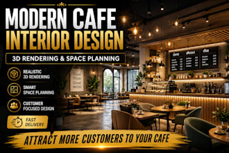 design modern cafe or restaurant interior with 3d rendering