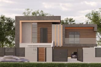design modern house exterior and realistic 3d render