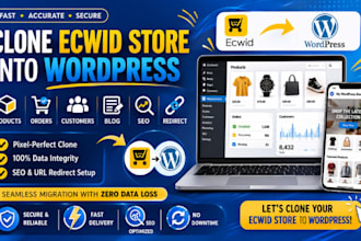 clone ecwid store products orders customers blog seo url redirect to wordpress