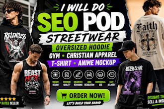 do seo pod streetwear oversized hoodie gym christian apparel tshirt anime mockup