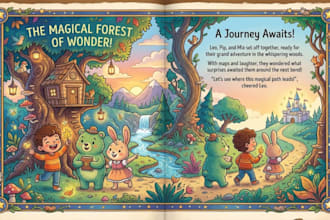 illustrate a captivating whimsical childrens story book with cartoon art