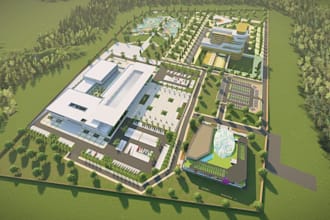 redesign landscape master plan, corporate campus, institutional property render