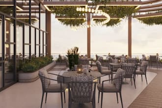renew existing restaurant outdoor, render cafe terrace, interior layout design