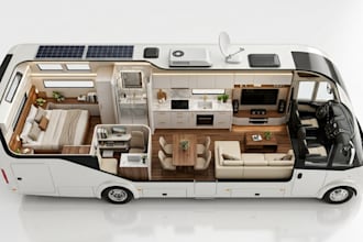 design 3d motorhome, food truck, 3d caravan, sprinter van, rv carbin home render