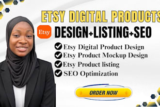 create etsy digital product design for etsy shop setup, do etsy shop SEO listing