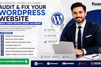 audit and fix your wordpress website bug, theme critical issues, 404 error