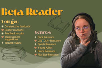 beta read your ya, romance, dark romance or erotica book
