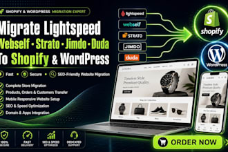 migrate lightspeed webself strato jimdo duda to shopify wordpress website store