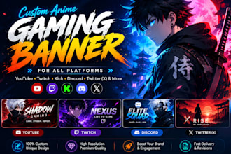 design an ultimate anime gaming banner for youtube discord kick twitch twitter