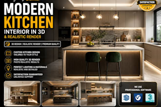 design modern kitchen interior in 3d and realistic render