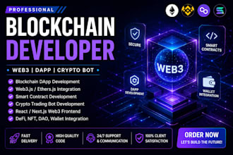 develop a blockchain dapp, web3 website or crypto trading bot