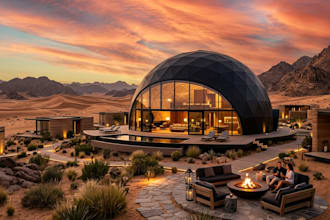 design luxury geodesic dome glamping resort with realistic 3d rendering