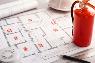 design nfpa fire emergency exits plan, evacuation plan, diagram and safety map