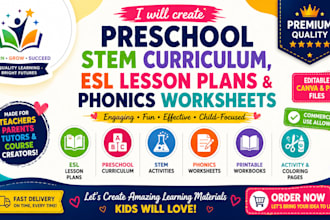 create preschool stem curriculum, esl lesson plans and phonics worksheets