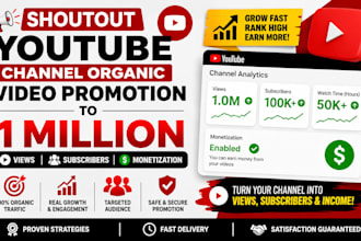 shoutout youtube channel organic video promotion to 1million subscriber monetize