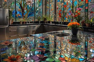 design floral stained glass mosaic murals for your restaurant dining room