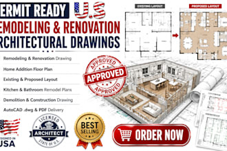 architectural drawing, draw remodeling renovation home addition plan for usa