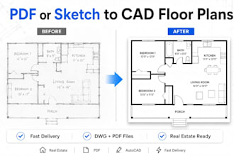convert PDF or sketch into cad floor plans for real estate