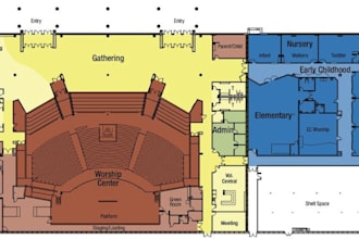 create church interior and exterior building plan elevation and layout plan