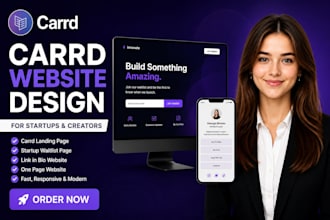 carrd website design, startup waitlist page and link in bio landing page website