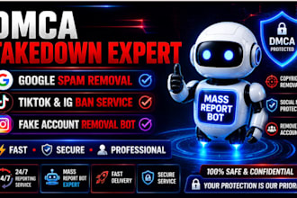dmca takedown,google,spam,mass report bot tiktok ig banning,remove fake acct bot